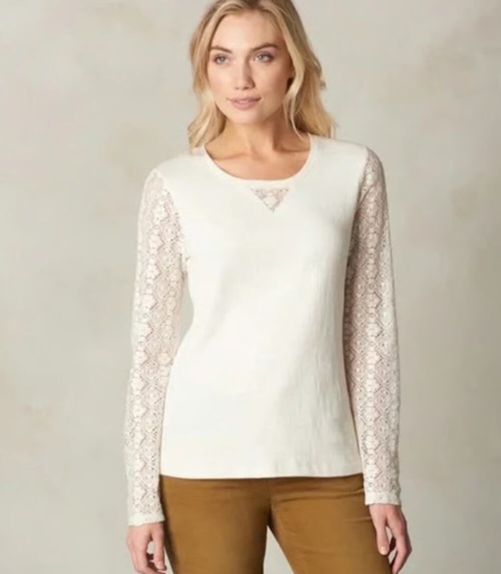 Prana Darla Lace Sleeve Top Womens XS White Organic Cotton NWT